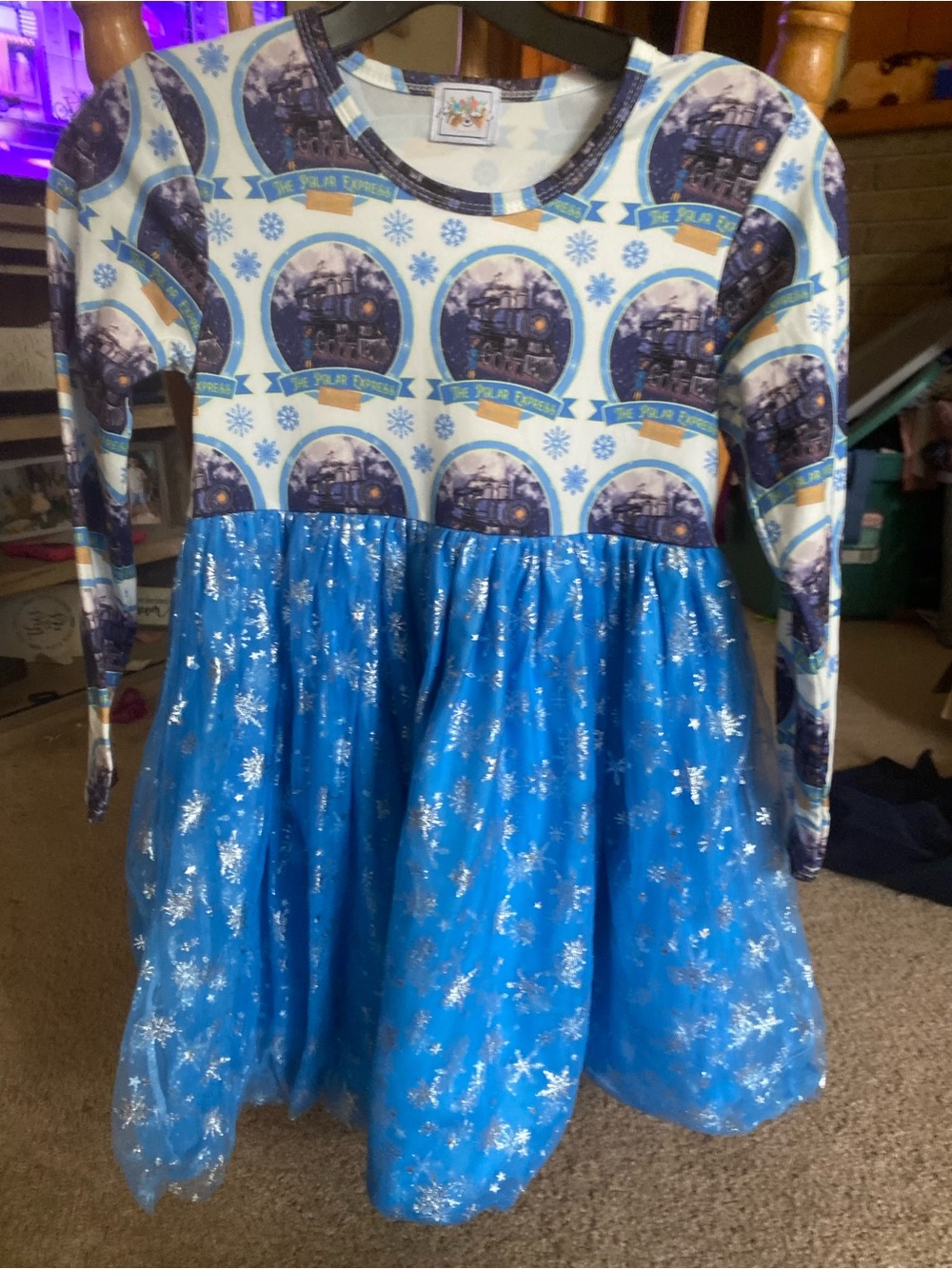 Harper Lane Co Polar Express Train Blue Tulle Dress Silver Snowflake Girls 8 9